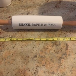 Decorative ceramic “Shake, Rattle & Roll” rolling pin.